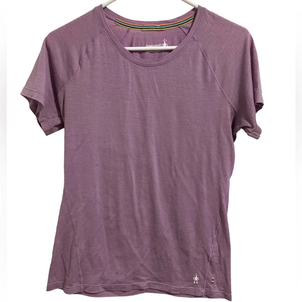 Smartwool, short sleeve base layer, purple pinstripe size medium